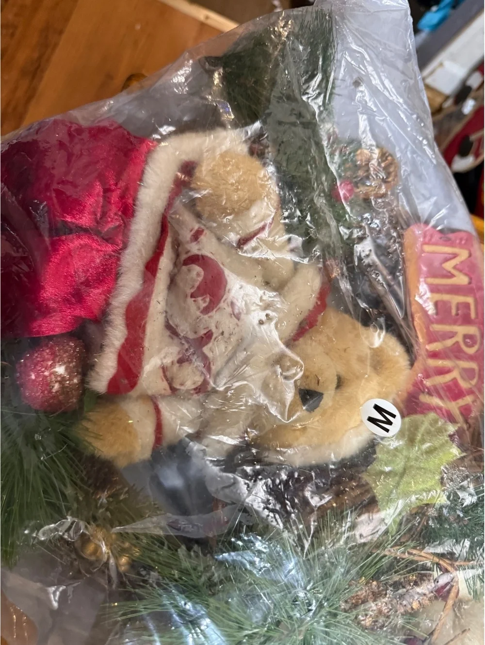 2 Christmas Holiday Decorative Wreath with Plush Bears and Pine Cones